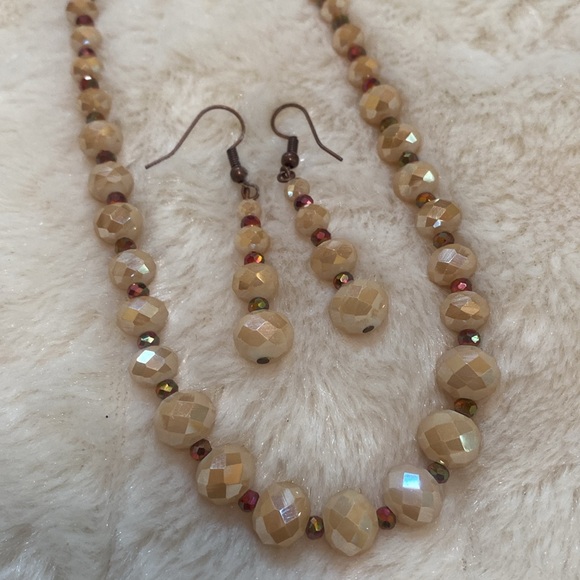 Pamela Reece Originals-Champagne & copper crystal bead necklace/earring set - Picture 1 of 3